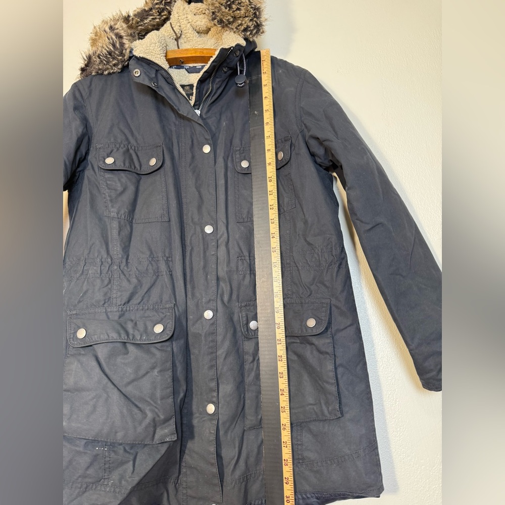 Barbour Carribena Wax Jacket US10 UK14 Black Coat Detachable Fur Fleece Lined - Picture 12 of 14